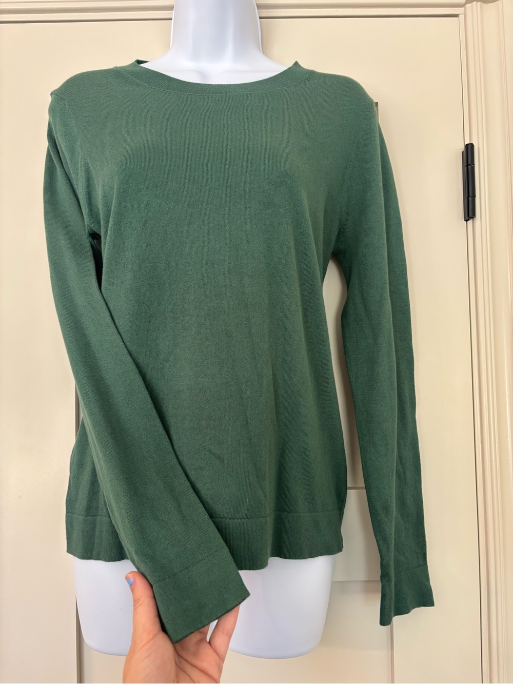 J.Crew Teddie Deep Green Knit Crewneck Sweater Lightweight Fall Layering Size M